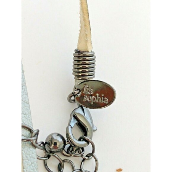 Lia Sophia Enamel polished pendant with crystals - Leather necklace -both signed - Picture 2 of 9